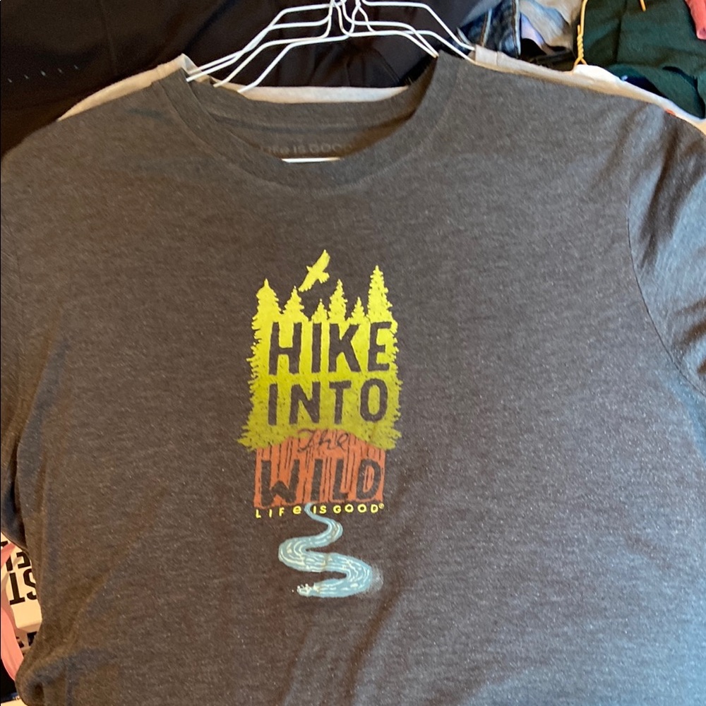 Life Is Good Gray Tee with Yellow and Blue Graphic